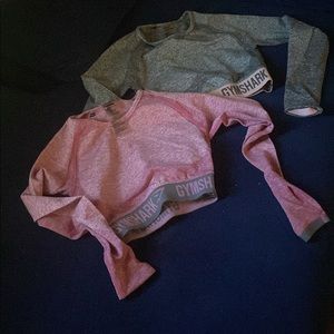 2 Grey n pink gym shark ling sleeve crop tops
